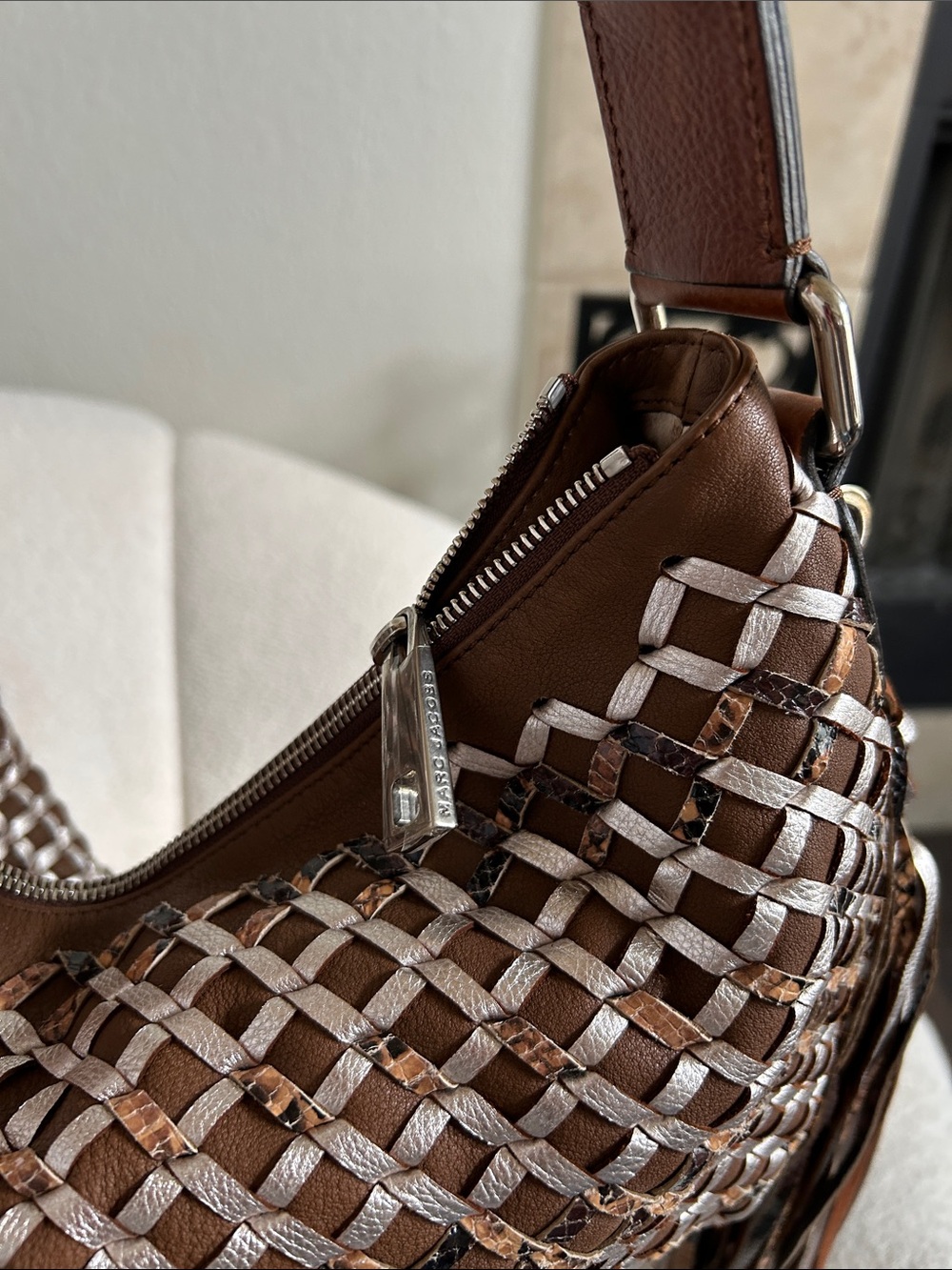 Marc Jacobs Woven Leather Fringe Shoulder Bag in Brown and Cream - Picture 5 of 5